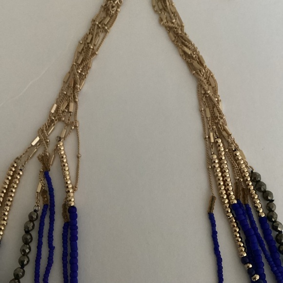 Stella & Dot Tulum Necklace Tassel Fringe Multi Strand Blue Gold Layers - Picture 15 of 16